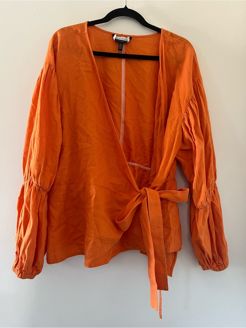 Eloquii Orange Linen Wrap Blouse 24 Balloon Sleeve Euro Summer Coastal Top